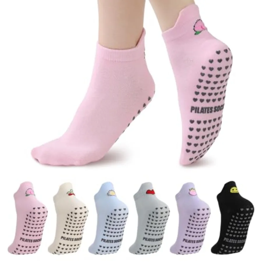 Pilates Yoga Ballet - 6 Pairs Pilates Socks with Grips